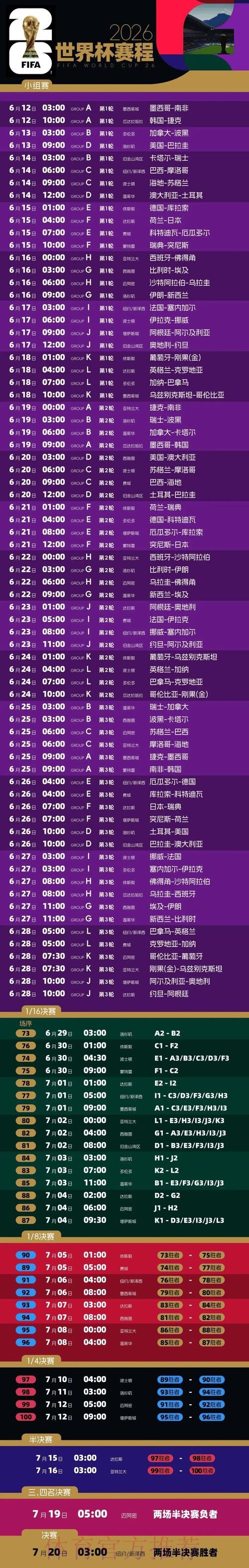 2026世界杯赛程实时更新高清直播免费观看